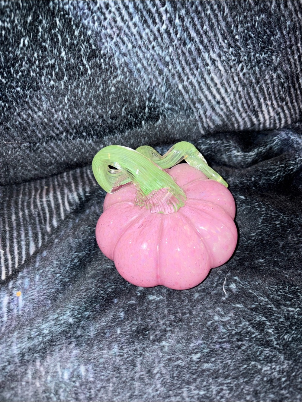 Glass Pumpkin Decorative Accent - Pink with Green Stem